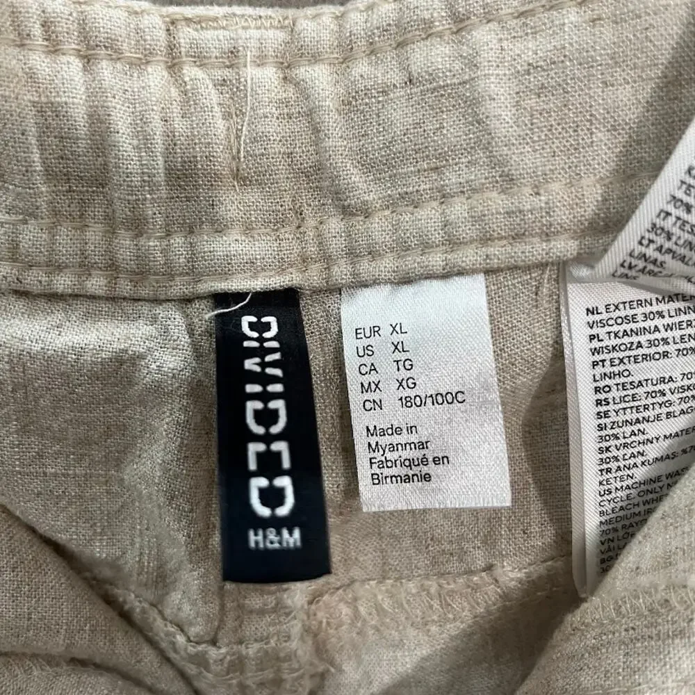 H&M Cream Linen Drawstring‎ Pants Sixe XL
